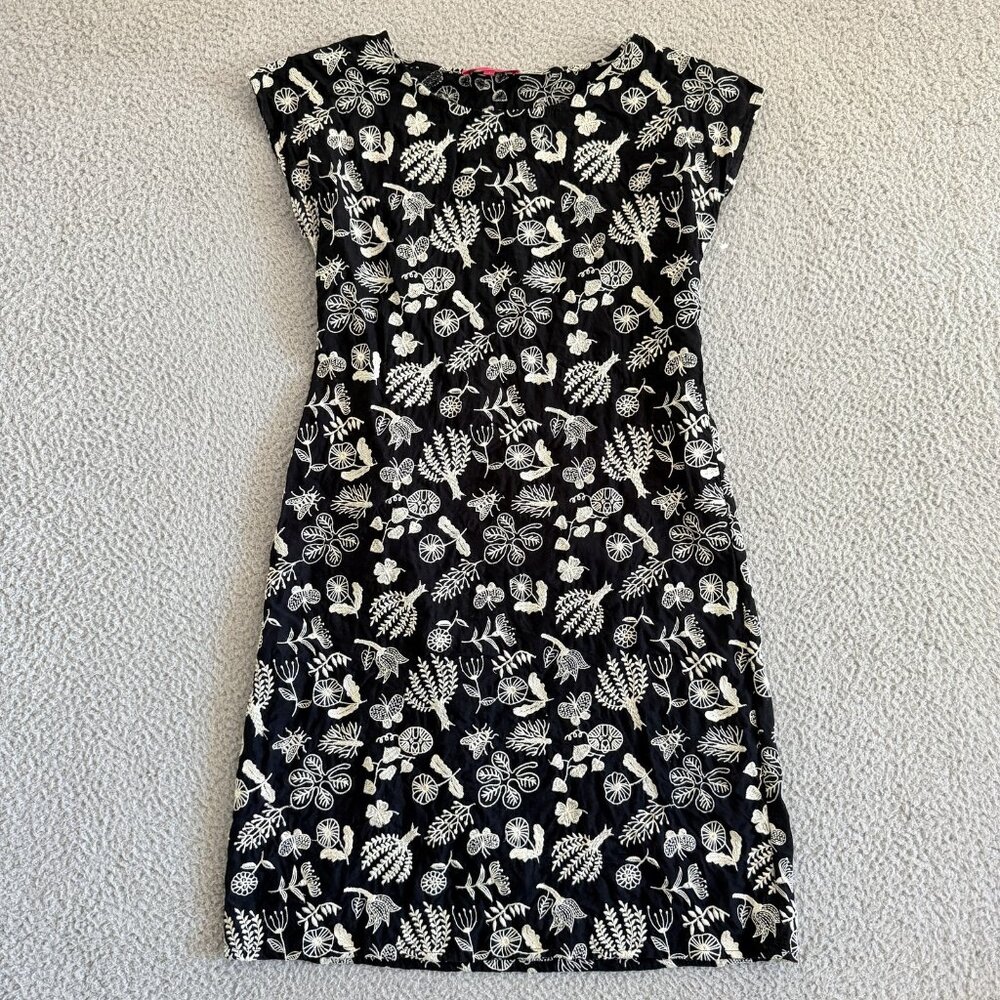 Antoine & Lili Dress‎ Black White Floral Embroidered Cap Sleeve Boho